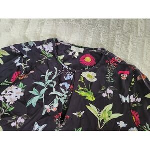 JOIE Black Floral Liseli Keyhole‎ V-Neck Pullover Ruched Sleeves Blouse Medium